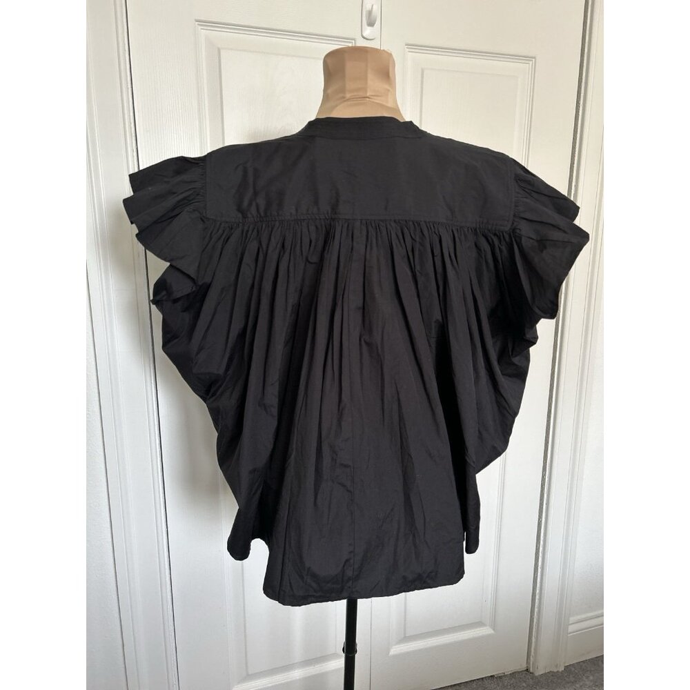 Madewell Poplin Shirred Button-Up Shirt Black Ruffle Sleeve Relaxed Fit Size XL - Picture 5 of 11